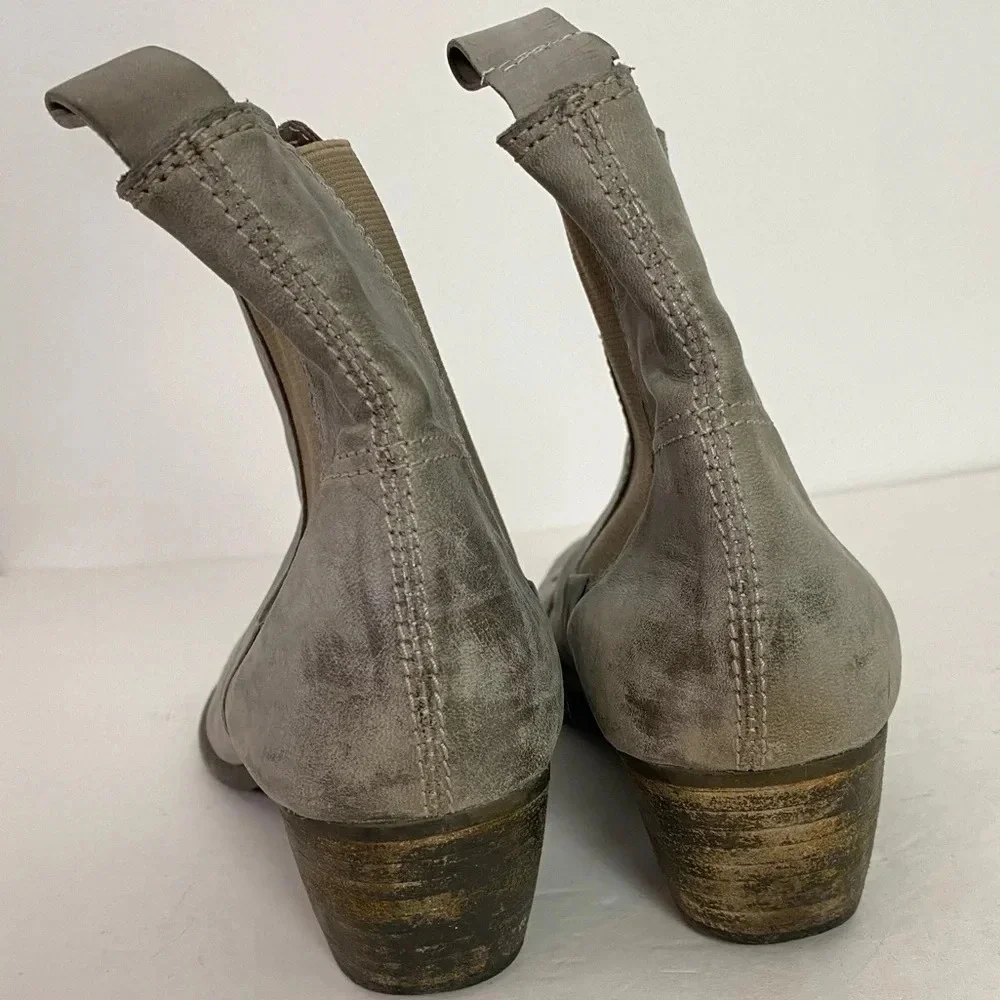 Liebeskind Berlin Leather Boots Size 7.5 Distressed Gray Womens Shoes Booties